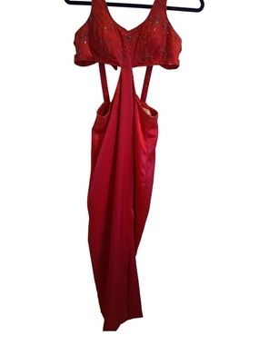 Precious Formals Hot Pink Satin Evening Dress with Beaded Detail